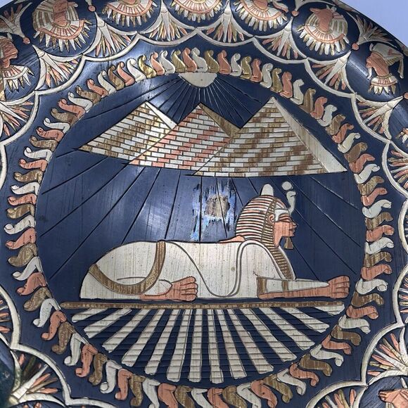 Vintage Large Handmade Copper Brass Metal Wall Plaque Egyptian Pyramids & Sphinx - Picture 8 of 9